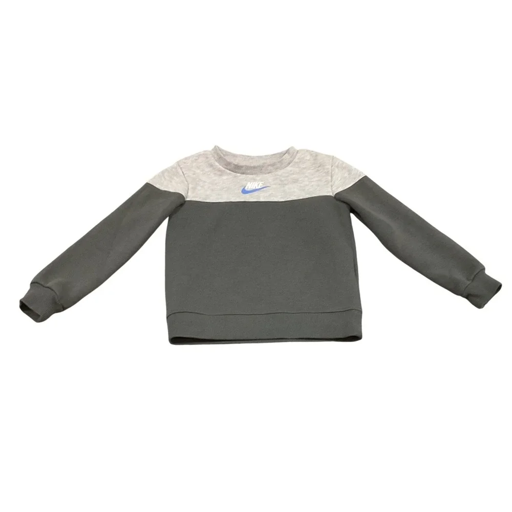 Nike Sweatshirt Kids 3T Grey Colorblock Blue Swoosh Pullover Fleece